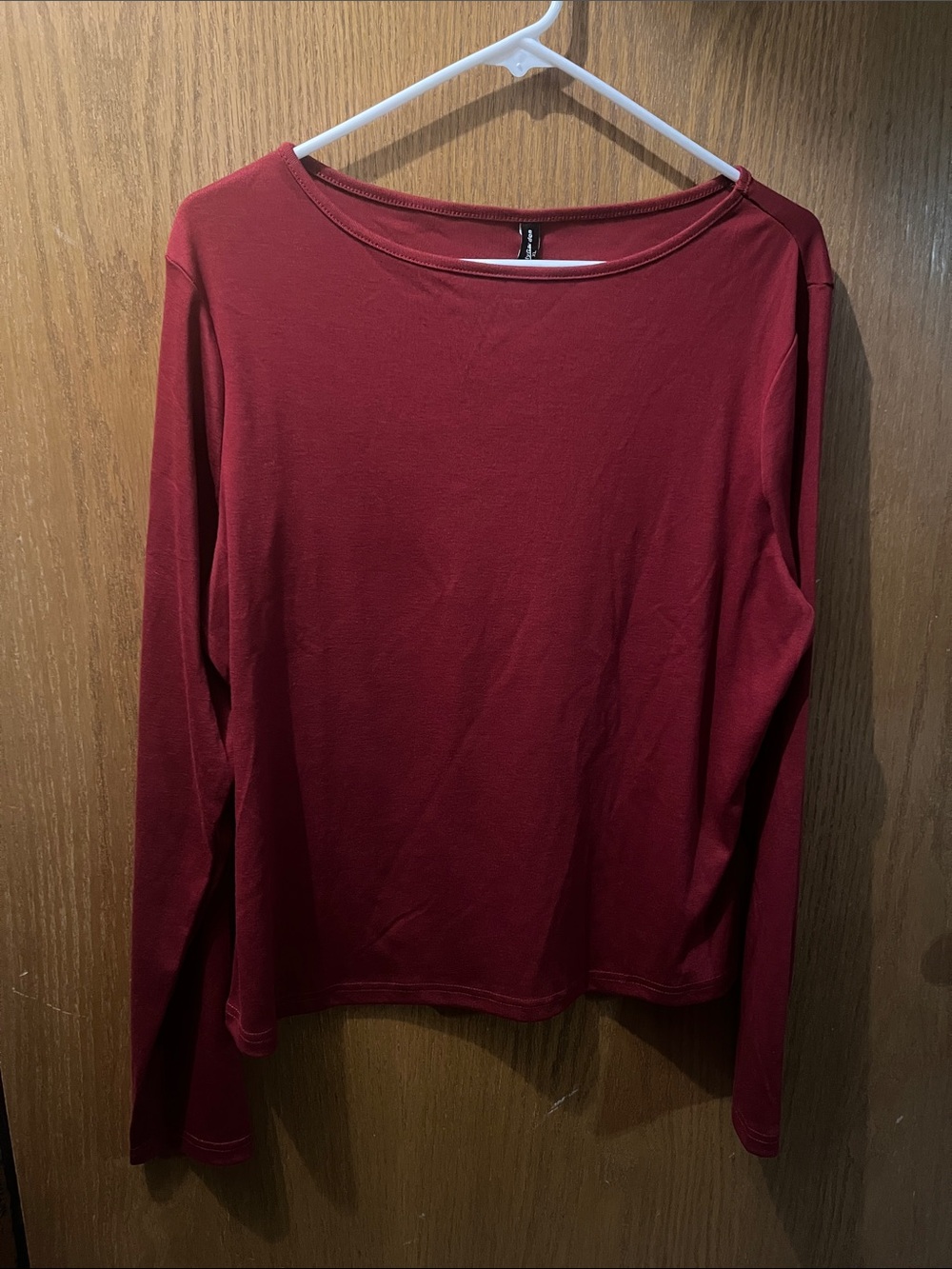 Women's Long-Sleeve Boatneck Tee - Deep Red